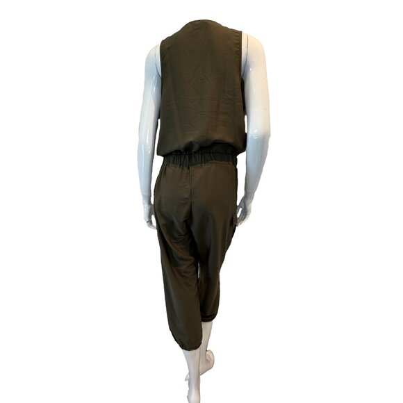 Live 4 Truth Olive Cargo Jumpsuit Size M Sleeveless Zip Front Utility Romper - Picture 2 of 9